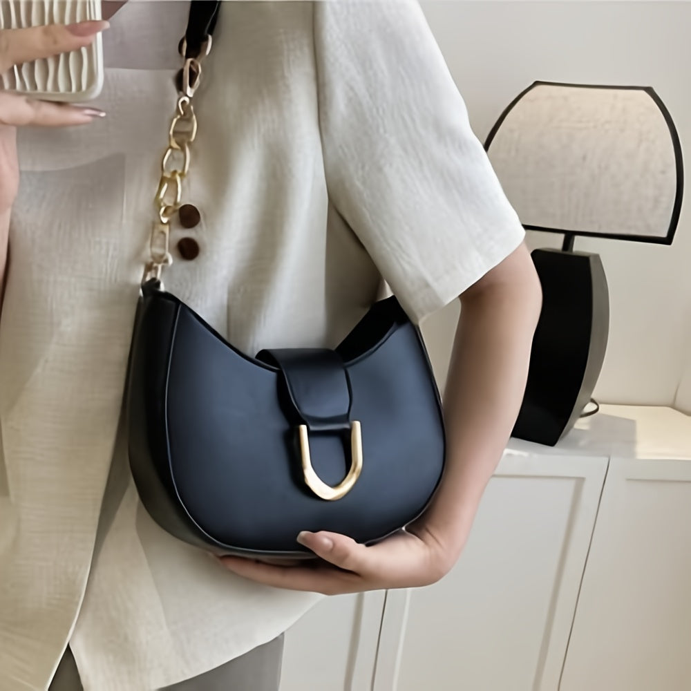 Черная полумесячная сумка на плечо для женщин элегантная кожзаменитель одна плечовая сумка с фиксированными ремнями