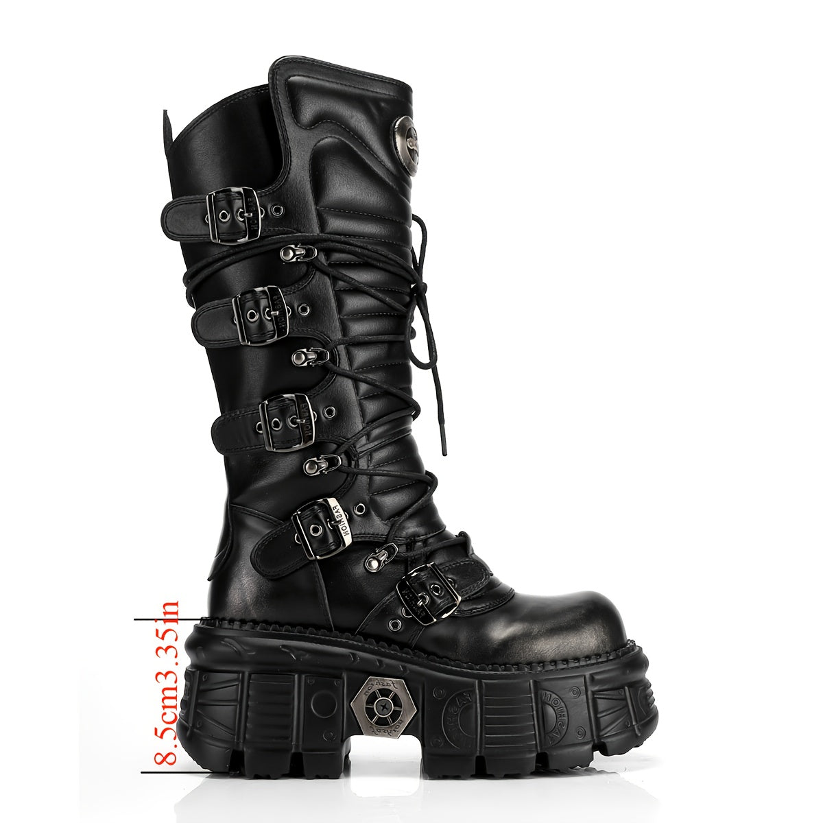 Женские черные кожаные байкерские ботинки в стиле киберпанк с пряжками и молнией