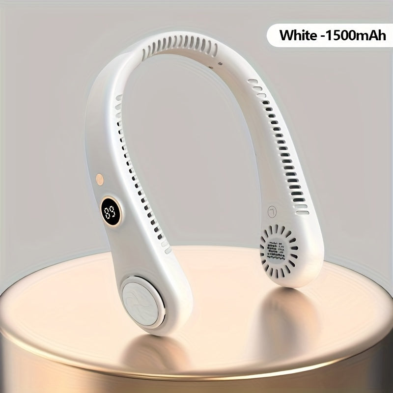 Portable Bladeless Neck Fan with Digital Display Rechargeable Wearable Cooling Fan