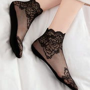 Women's Lace-Trimmed Mesh Socks Set 5 Pairs Floral Rose Summer Lightweight