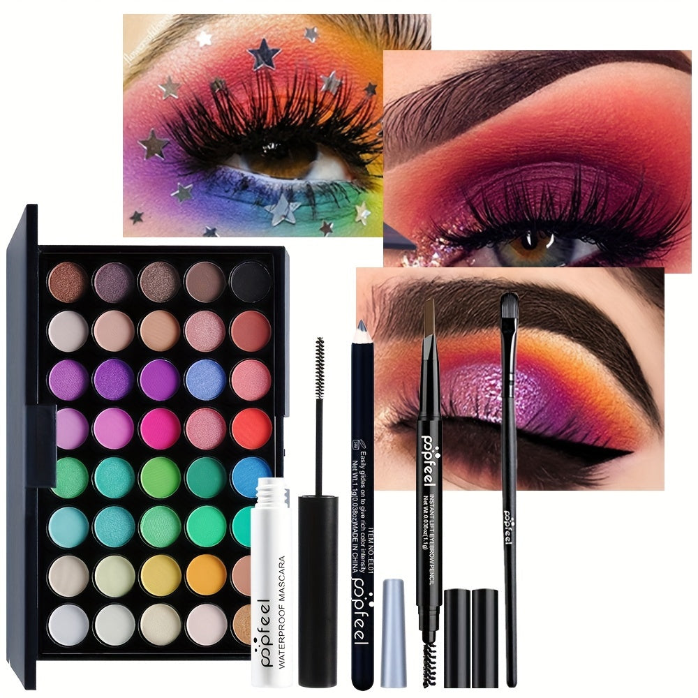 40 Colors Nude Eyeshadow Palette with Mascara Eyeliner and Eyebrow Pencil for Natural Glam Makeup