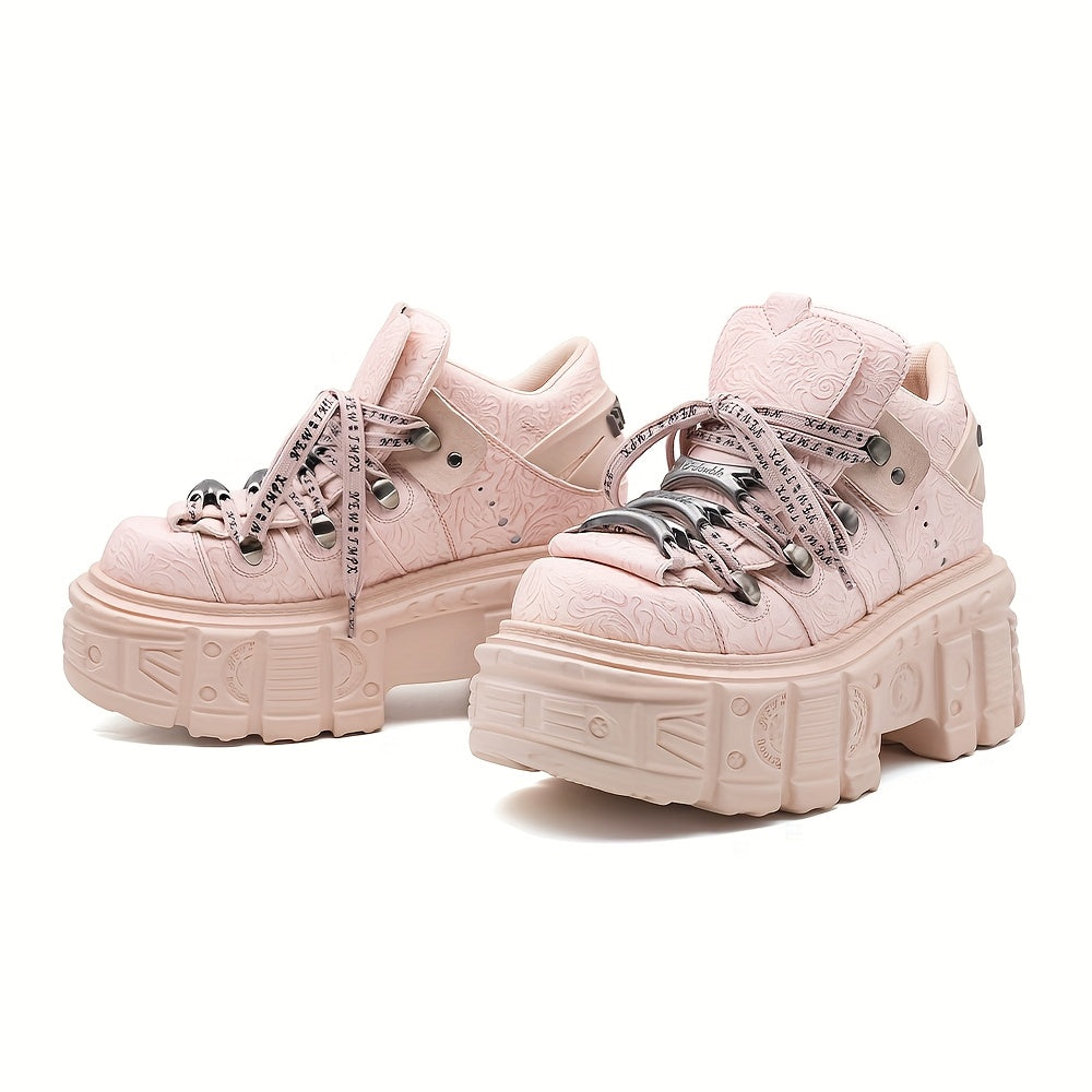 Women's Gothic Platform Boots Leather-Style Lace-Up Edgy All-Season Footwear