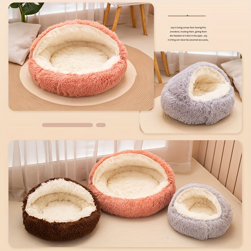 Small Animal Plush Bed with Detachable Cover for Cats and Dogs Non-Slip Foldable Support