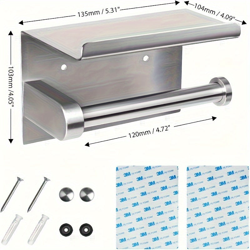 Stainless Steel Toilet Paper Holder with Shelf for Bathroom Storage
