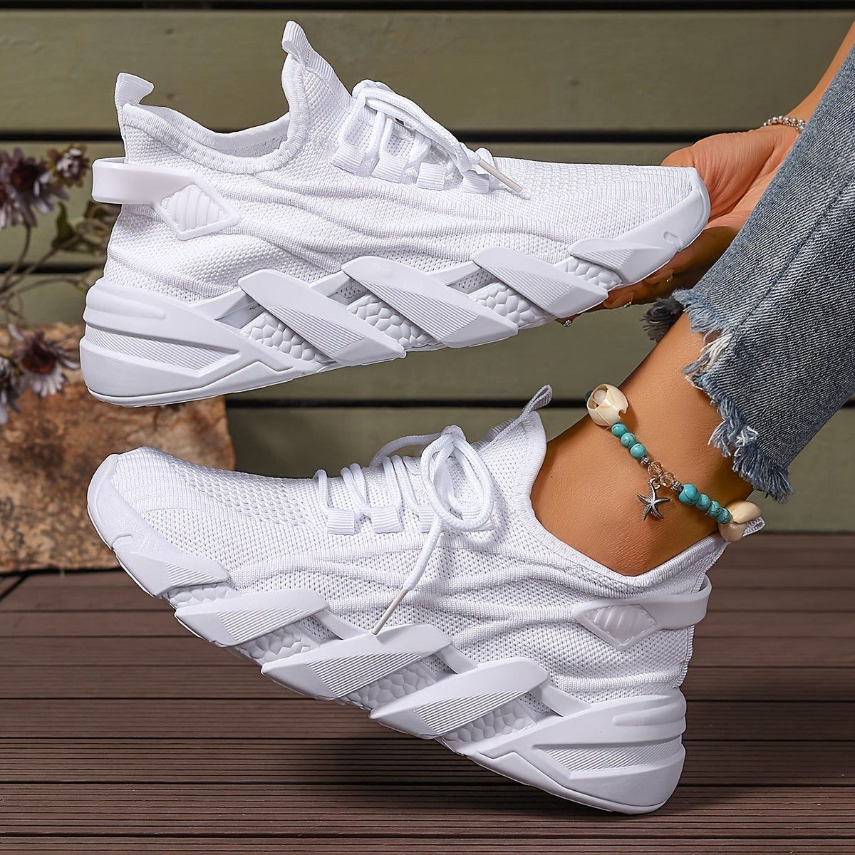 Ayollar uchun nafas oladigan, engil, pushti rangli trikotaj sport poyafzallari, pastki qismi, kundalik yurish va yugurish uchun mos