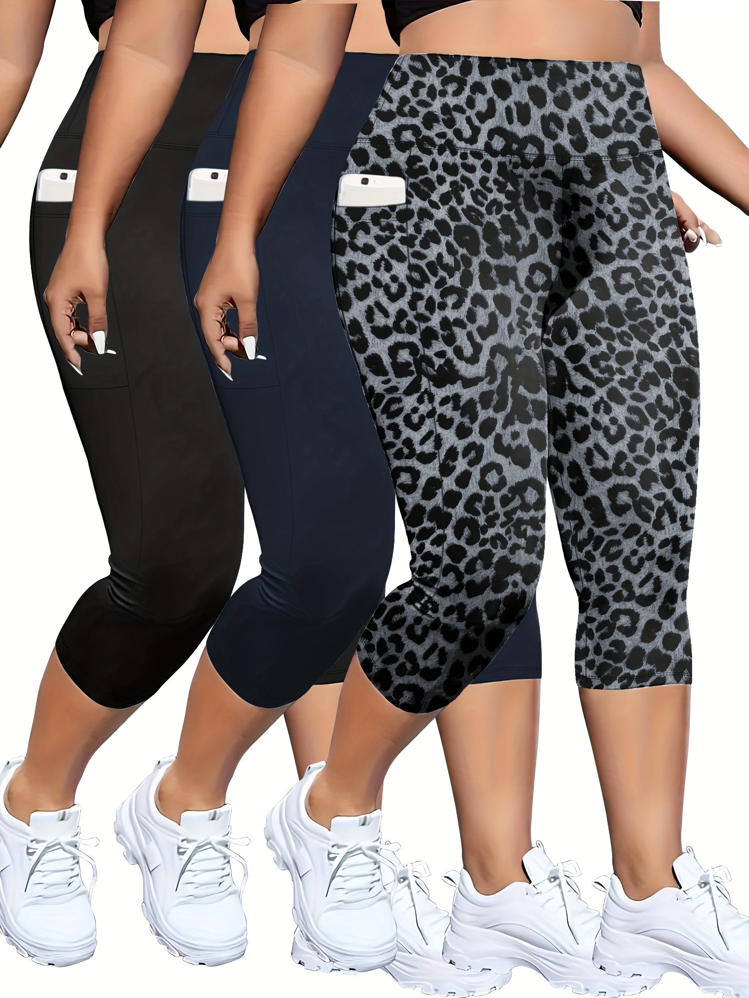 Ayollar uchun paxta materialidan tayyorlangan, katta o'lchamli, yuqori belli, qisqa shimlar, yon cho'ntaklar bilan, yoga va sport uchun