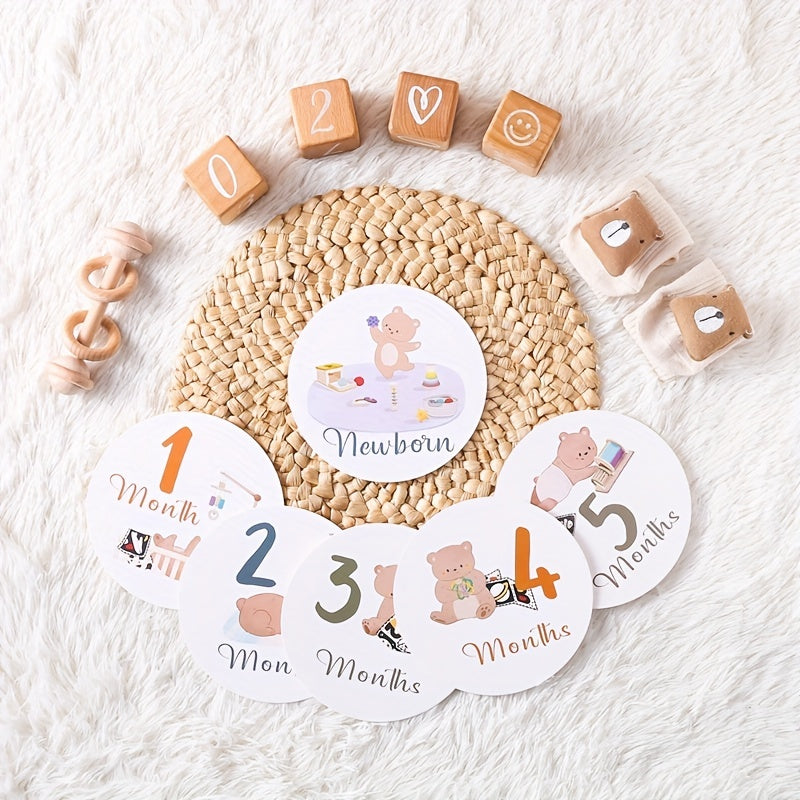 Set de 13 tarjetas de hitos para bebés para fotos mensuales y seguimiento del crecimiento con diseño adorable de oso