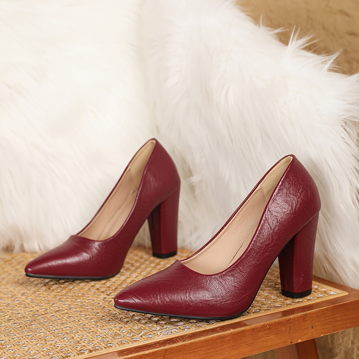 Women Soft Surface Pointed Toe High Heel Shoes Black or Red Large Size