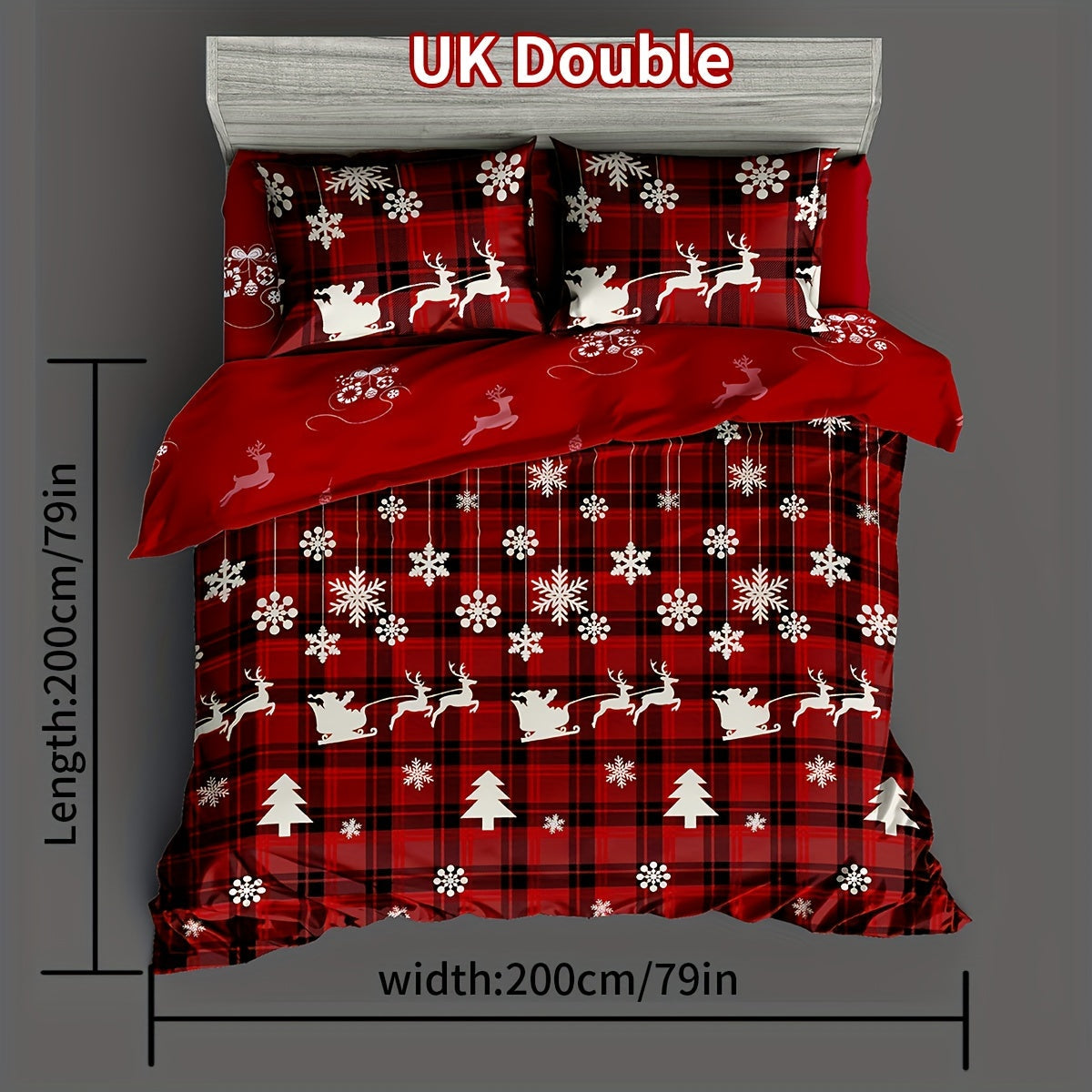 Christmas Duvet Cover Set 3 Pieces Checkered Xmas Tree Elk Snowflake Bedding