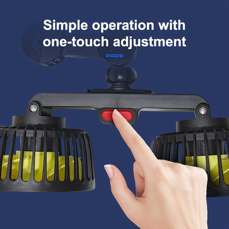 Car Fan Dual Head Vehicle Air Conditioner Portable Clip-On 360° Rotation