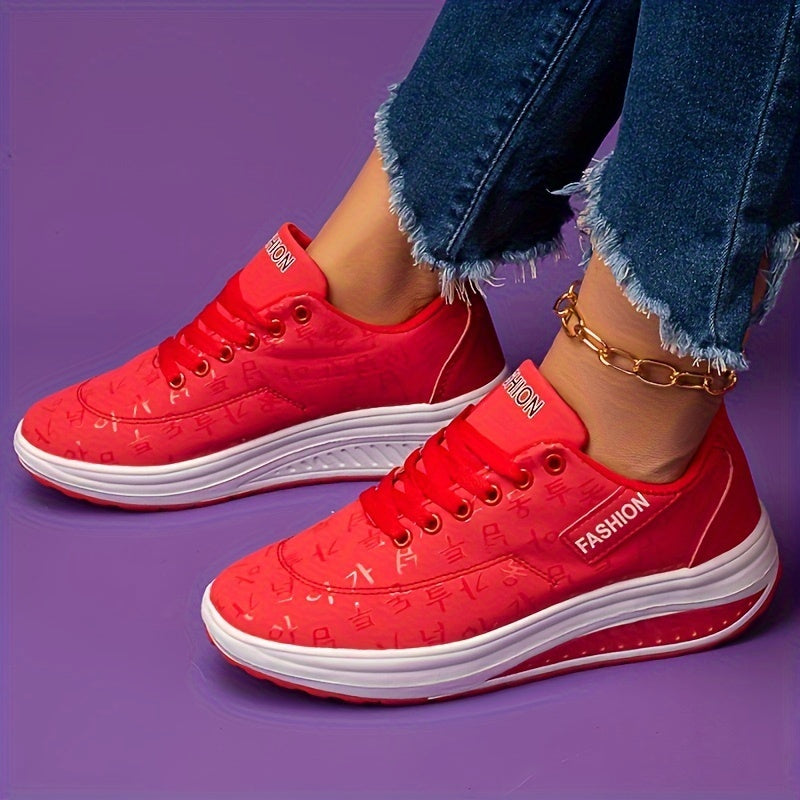 Women's Lightweight Casual Sneakers Pink Black Synthetic Lace-Up Breathable