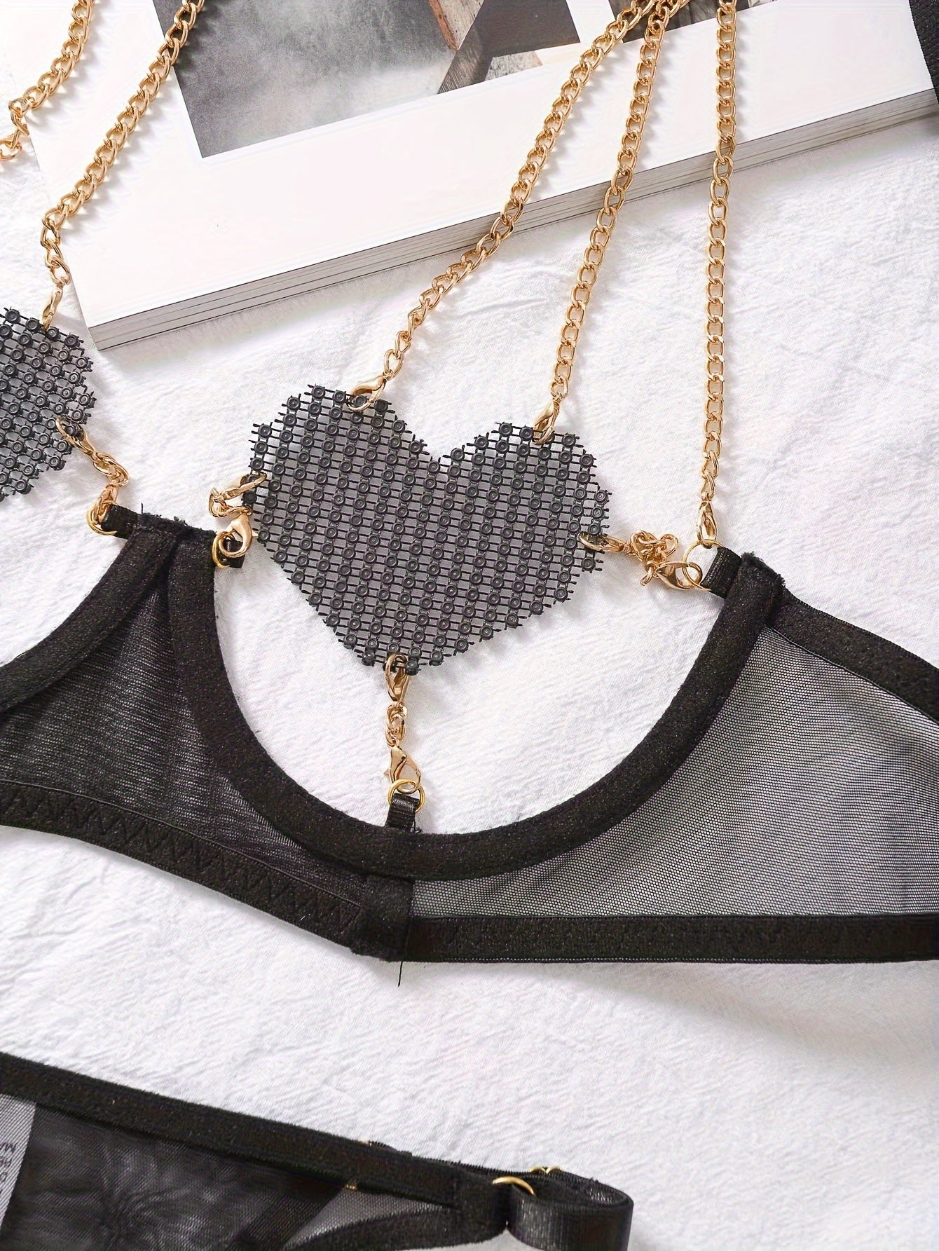 Women's Lace Seductive Lingerie Set with Adjustable Straps and Floral Design