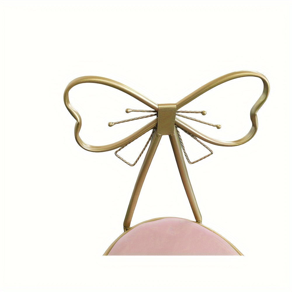 Mato yostiqli va kamon tugmachali metall oyna stuli, qizlar va o'smirlar uchun ideal, kiyinish stollari yoki yon stullar uchun mukammal.