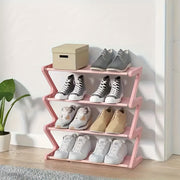 4-Tier Z-Shaped Plastic Shoe Rack with Black Cloth Finish Stackable Home Organizer