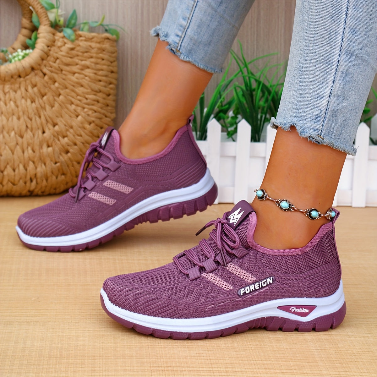 Women’s Casual Running Shoes White Pink Breathable Non-Slip