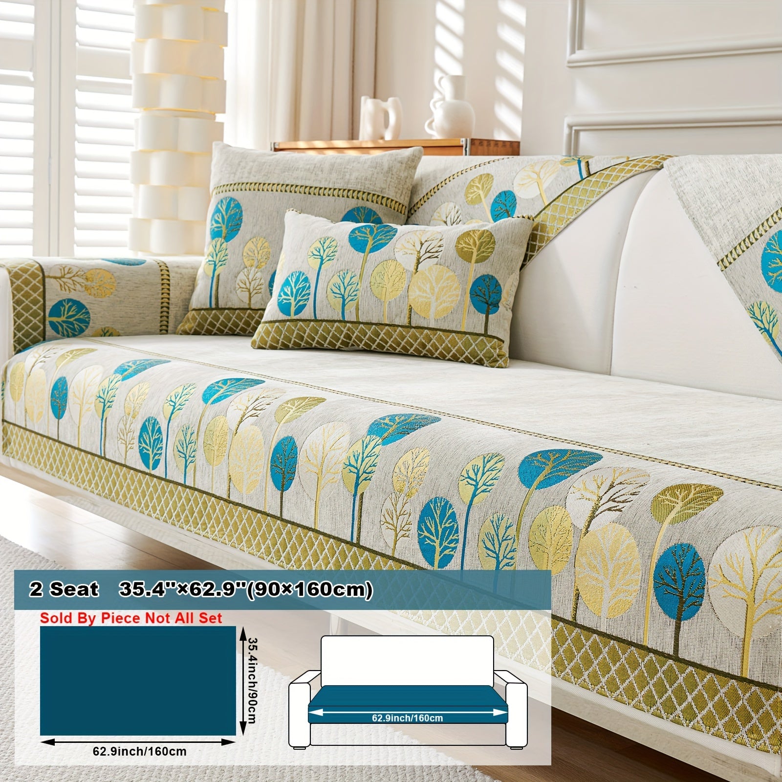 Boho Style Sofa Cushion with Moon and Tree Design Chenille All-Season Pet-Friendly Soft Modern