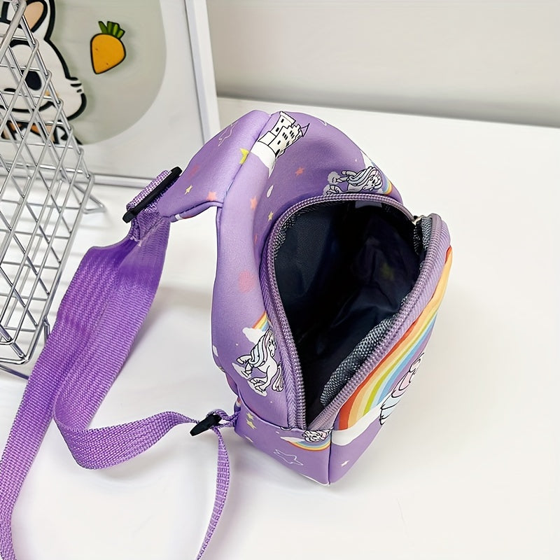 Kids' Nylon Chest Bag for Girls with Pattern, Adjustable Crossbody and Waist Bag
