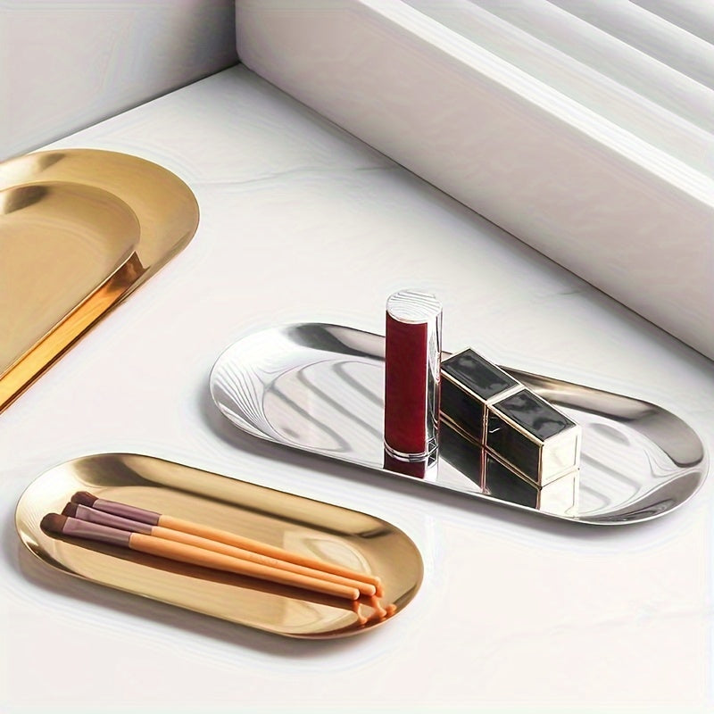 Bandeja de joyería ovalada de acero inoxidable para almacenamiento y servicio