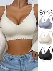 Women's Nylon Sports Bras Set V-Neck High Support Removable Padding