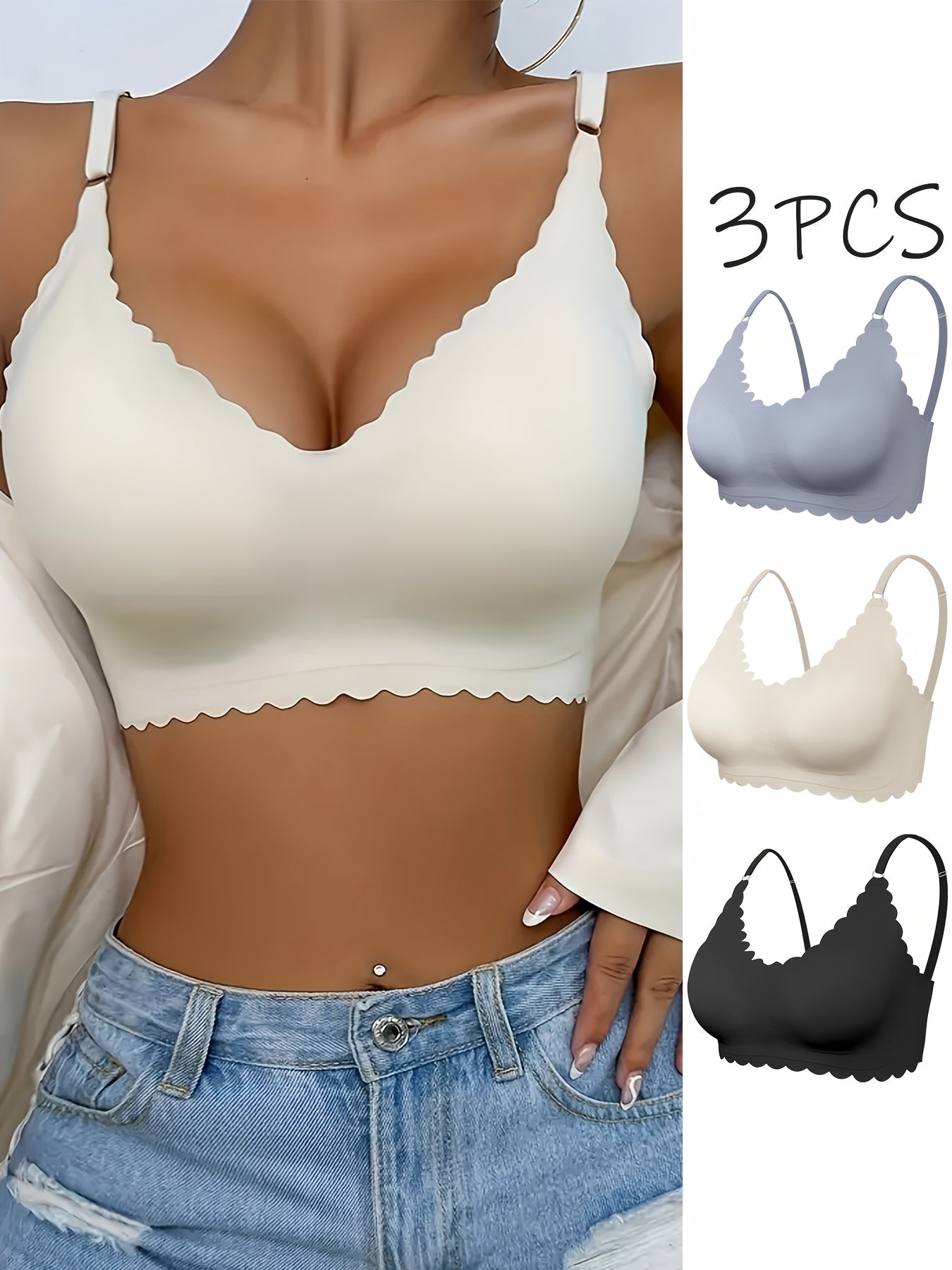 Women's Nylon Sports Bras Set V-Neck High Support Removable Padding