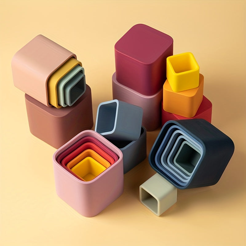 Baby Stacking Toys 5-Piece Silicone Nesting Cups for Early Educational Play BPA Free Safe for Babies 6 Months Plus