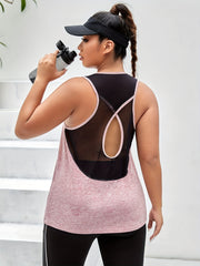 Plus Size Women's Sports Tank Top with Mesh Splicing Back Summer Casual