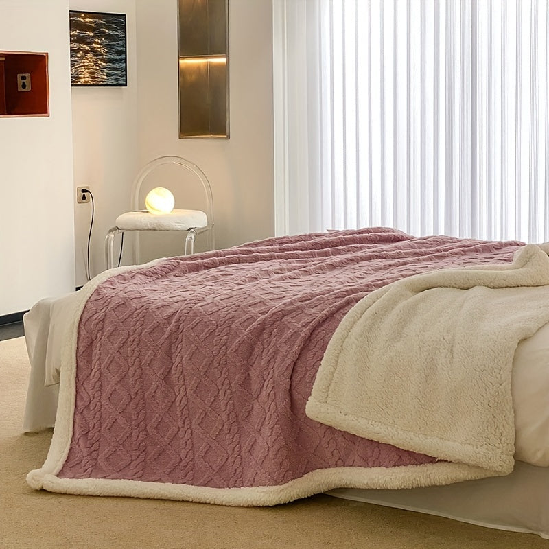 Contemporary Taffeta Solid Color Jacquard Fleece Blanket for Sofa Bed Camping