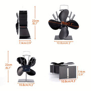 Портативный вентилятор для камина с 4 лопастями, металлический термометр, экологичный, тихий нагрев