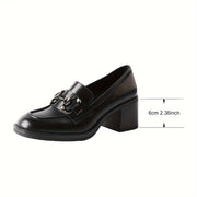 Women's Leather Loafers Solid Color Breathable All-Season Thick Heels