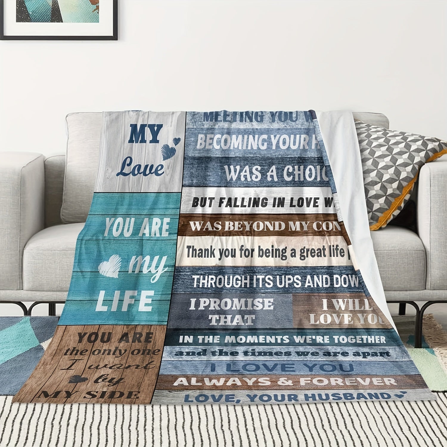 Personalized Love Letter Print Flannel Blanket for Wife Cozy Nap Throw Gift