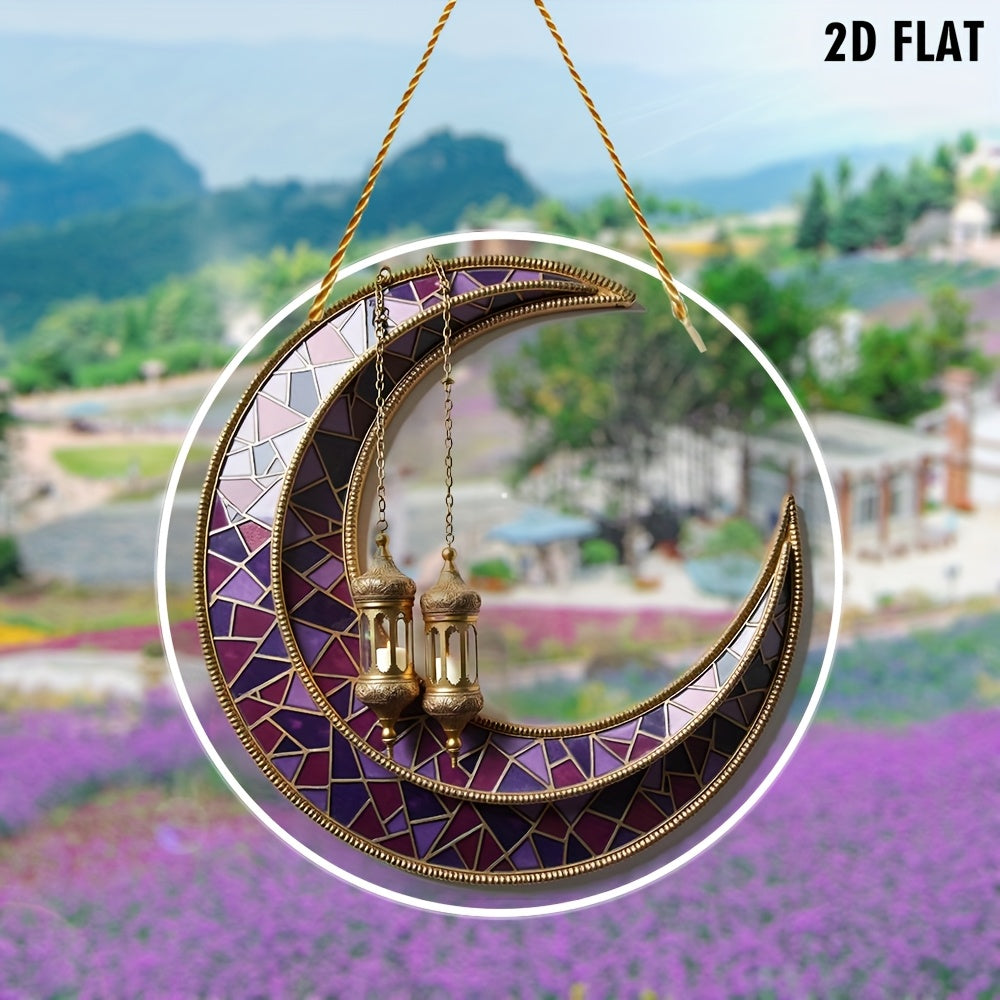 1ta akrilik yarim oy chiroqlari osilgan bezak, binafsha va oltin, romantik yotoq xona dekoratsiyasi