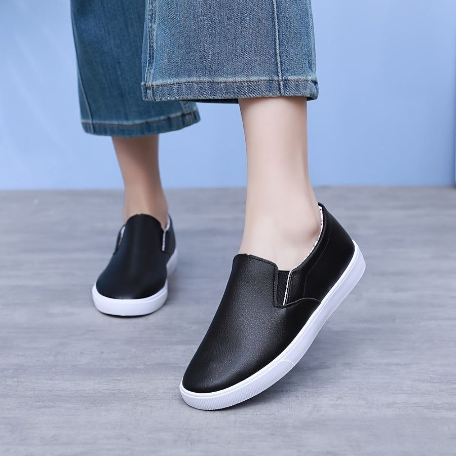 Women's Slip-On Loafers Black Cushioned Rubber Sole Casual Office Footwear