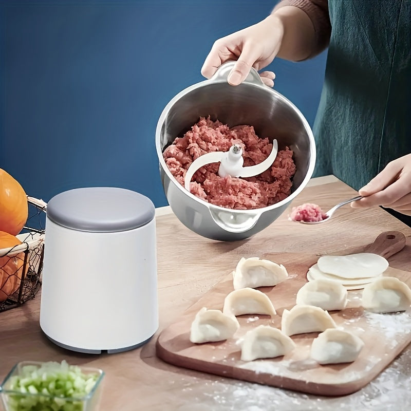 Procesador de alimentos de acero inoxidable de 8 tazas con cuchillas, carga USB, batería recargable