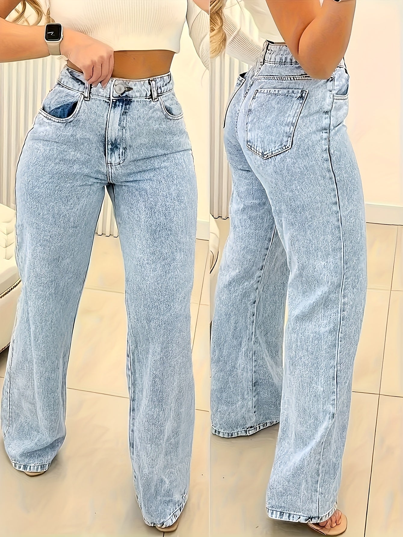 Women's High Elasticity Snowflake Print High Waist Straight Jeans Plus Size
