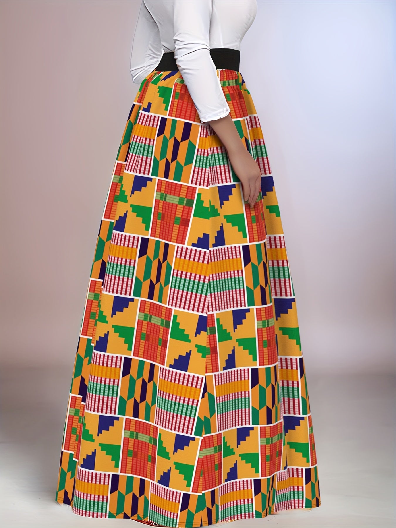 Women's Plus Size Maxi Skirt Polyester Flowy A-Line Vibrant Geometric Print