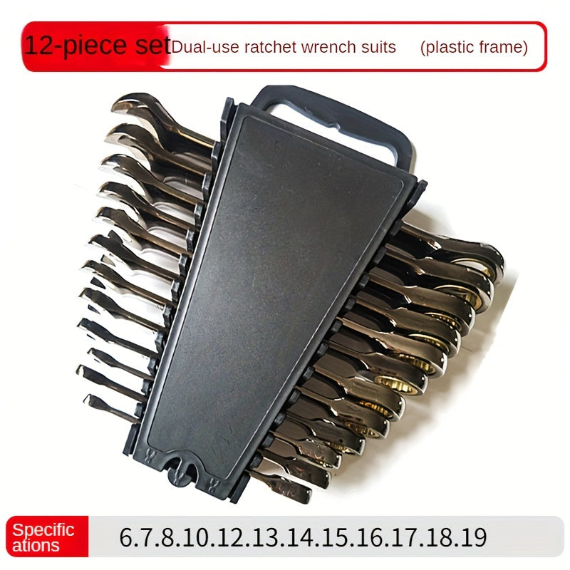 Juego de llaves combinadas de 6/8/10/12 piezas con mecanismo de trinquete, de Cr-V, con acabado en níquel