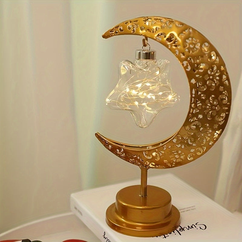 Ramadan Moon Star Iron Battery-Operated Night Light for Ramadan and Valentine's Day Decor