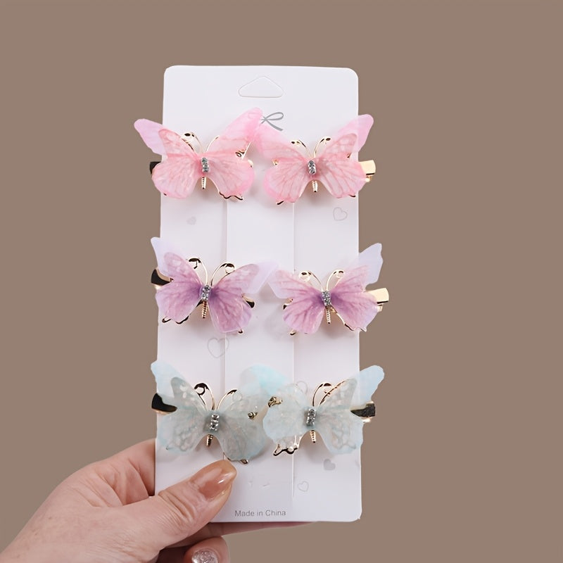 Kids Butterfly Hair Clips Set with Rhinestones Gradient Colors for Girls