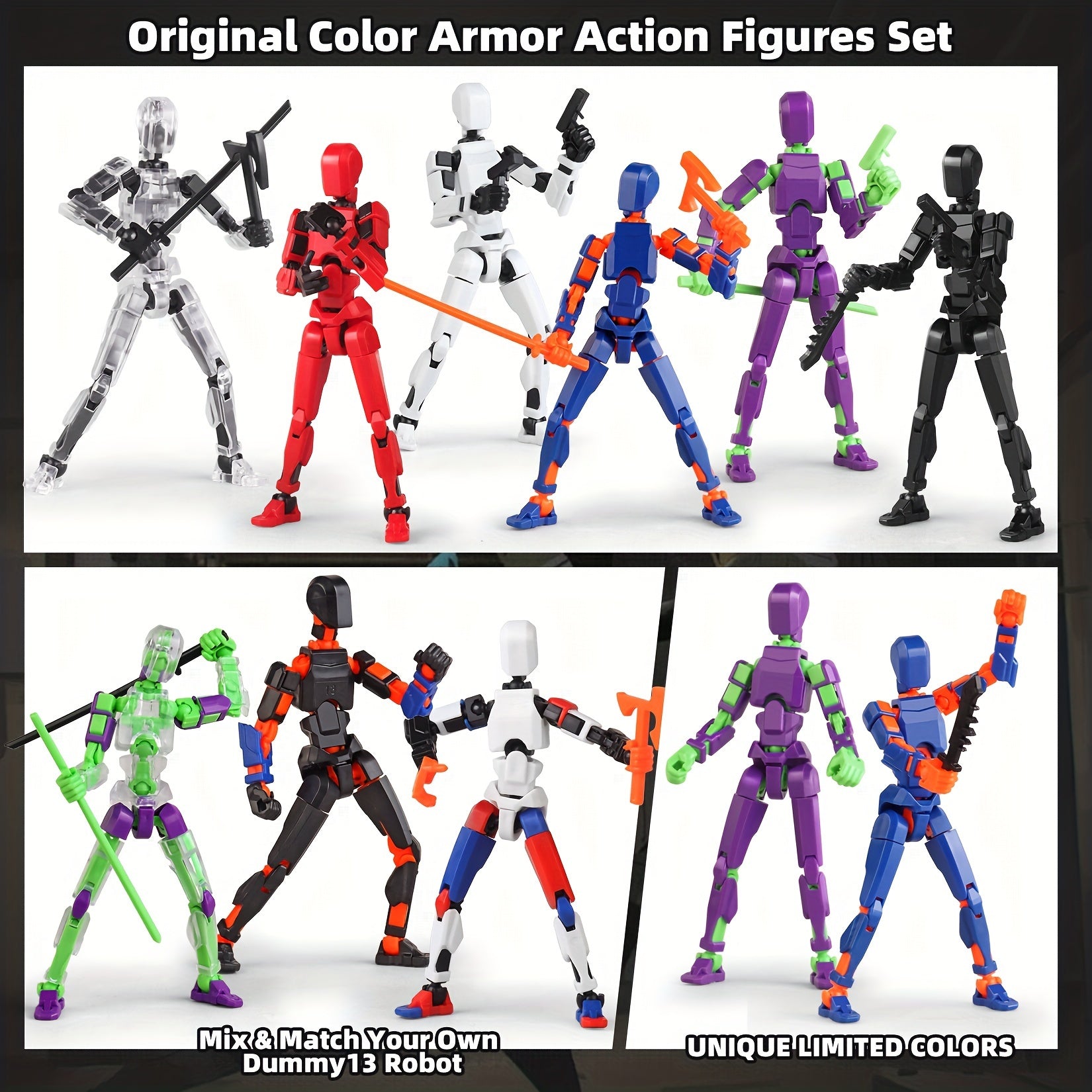 6-Piece Robot Action Figure Set for Kids 3-8 Articulated 3D Printed Toys