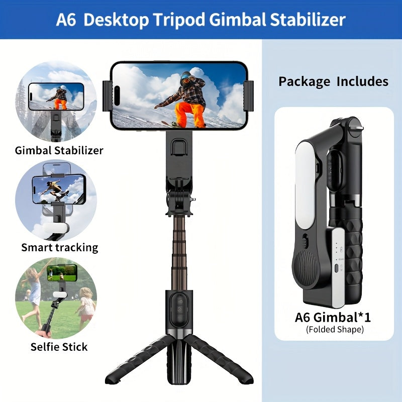 Handheld Gimbal Stabilizer with Selfie Stick Tripod for iPhone Android Wireless Remote USB Charging