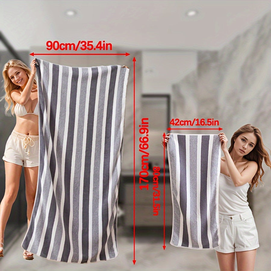 Extra Large Microfiber Bath Towel 89x170cm Soft Absorbent Striped Knit for Travel Home