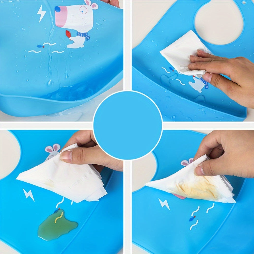 Food-Grade Silicone Feeding Bib with Food Catcher Pocket and Adjustable Happy Face Design