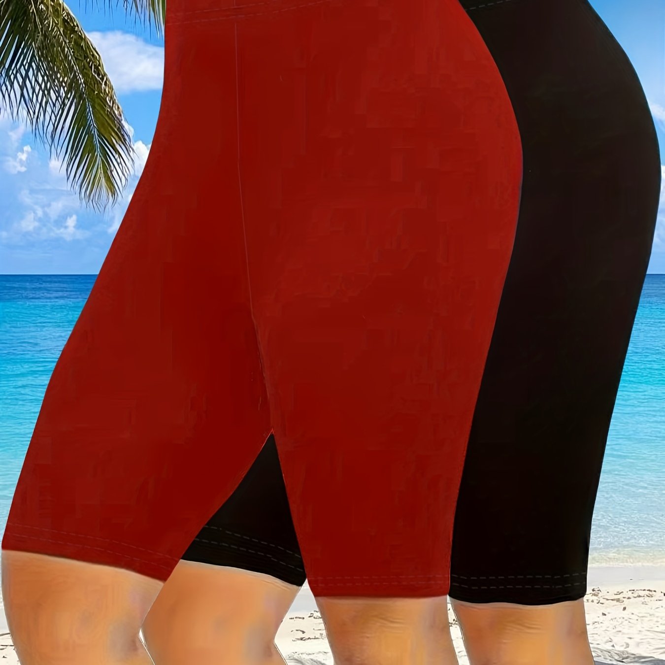 Plus Size Women's Stretchy Capri Leggings Black White Casual Summer Shorts