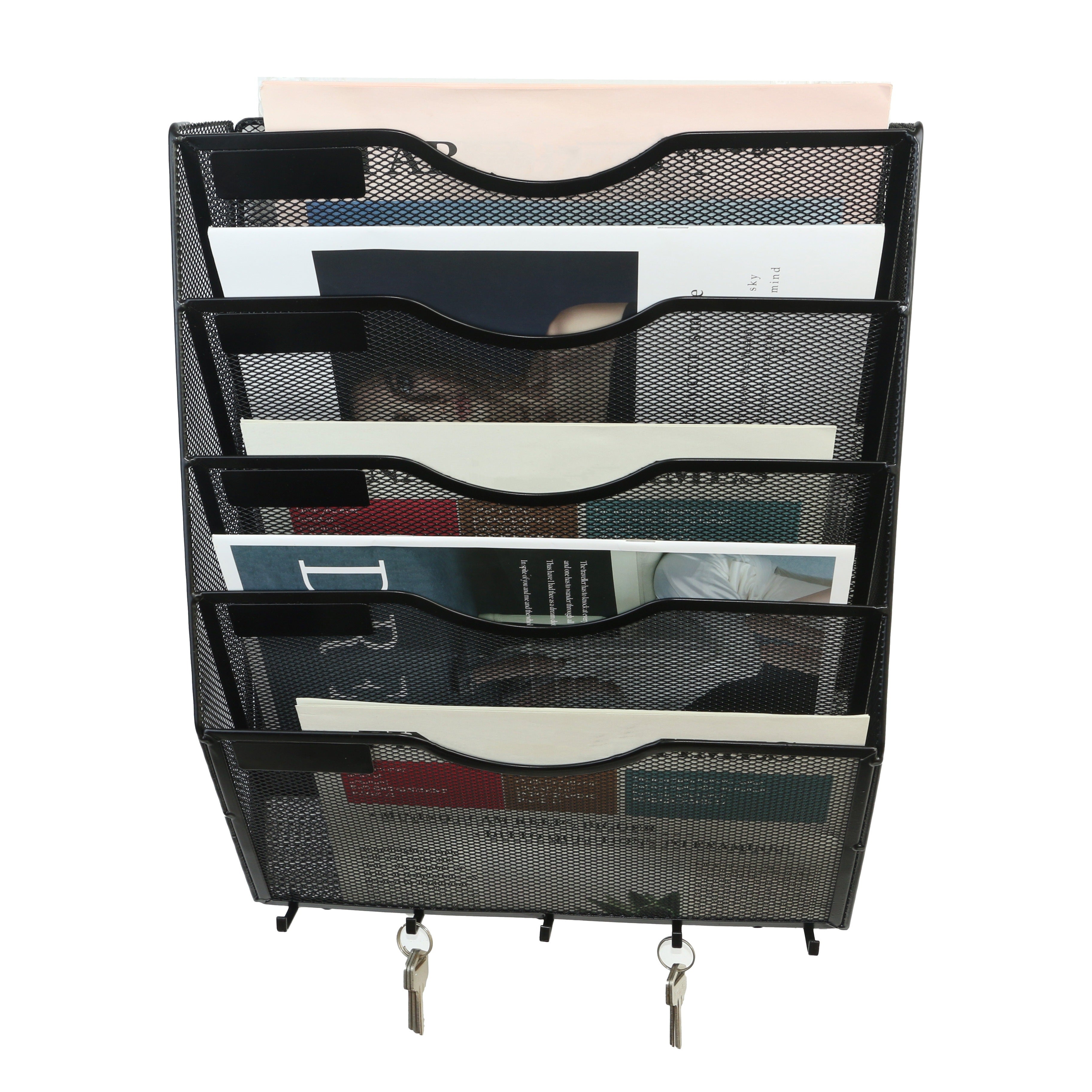 Organizador de archivos de pared con ganchos para llaves, azul claro, hierro, ahorra espacio, carpeta vertical colgante