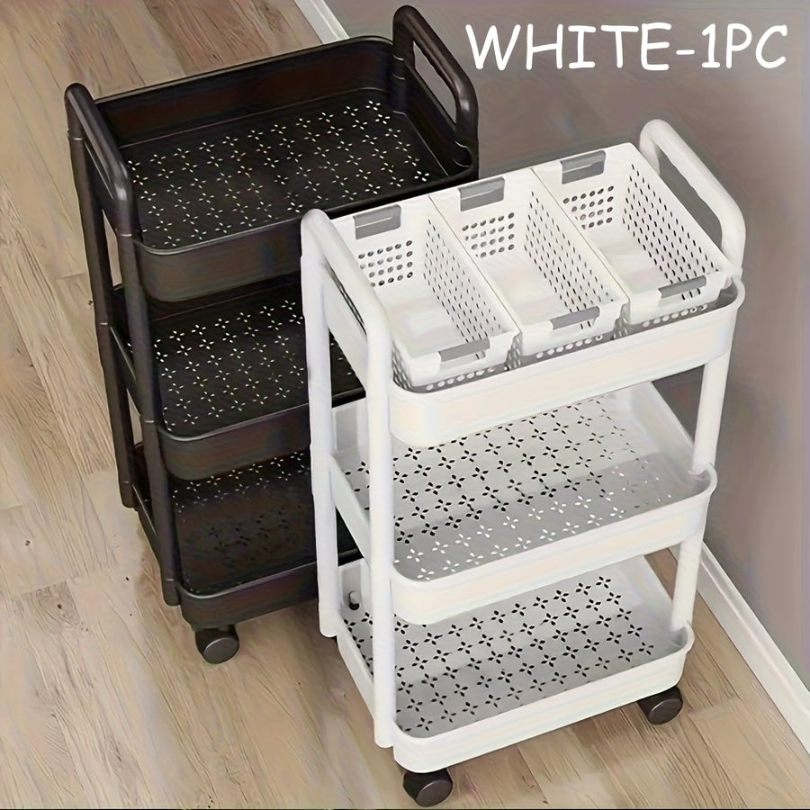 White Multi-Layer Plastic Storage Cart with Wheels for Kitchen Bathroom Bedroom Organization