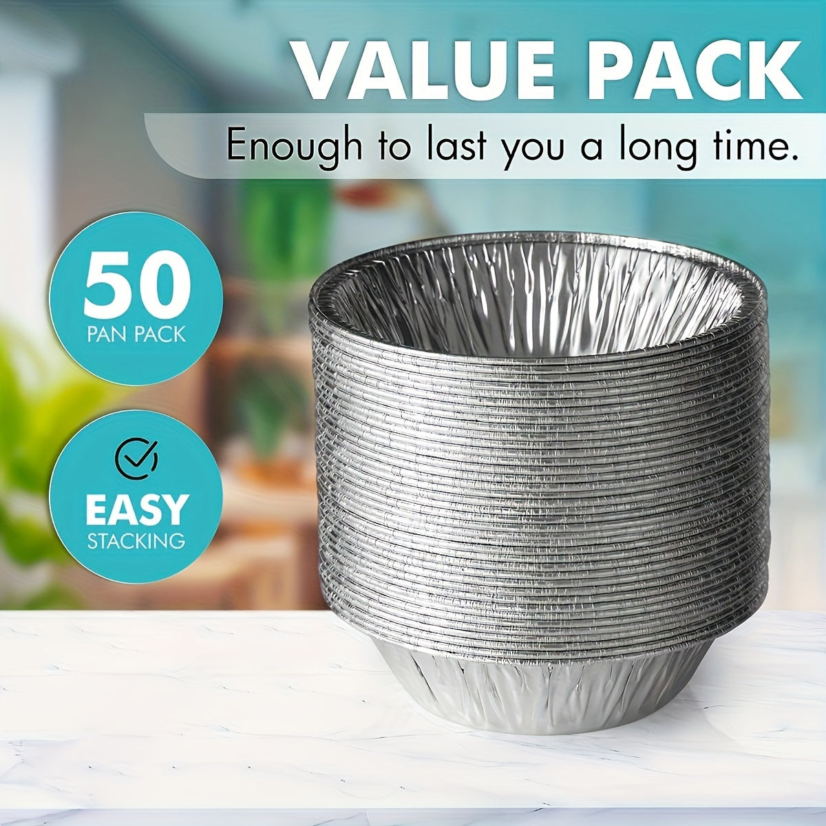 50 Pack 12.7cm Heavy Duty Disposable Aluminum Pie Pans for Baking Mini Pies