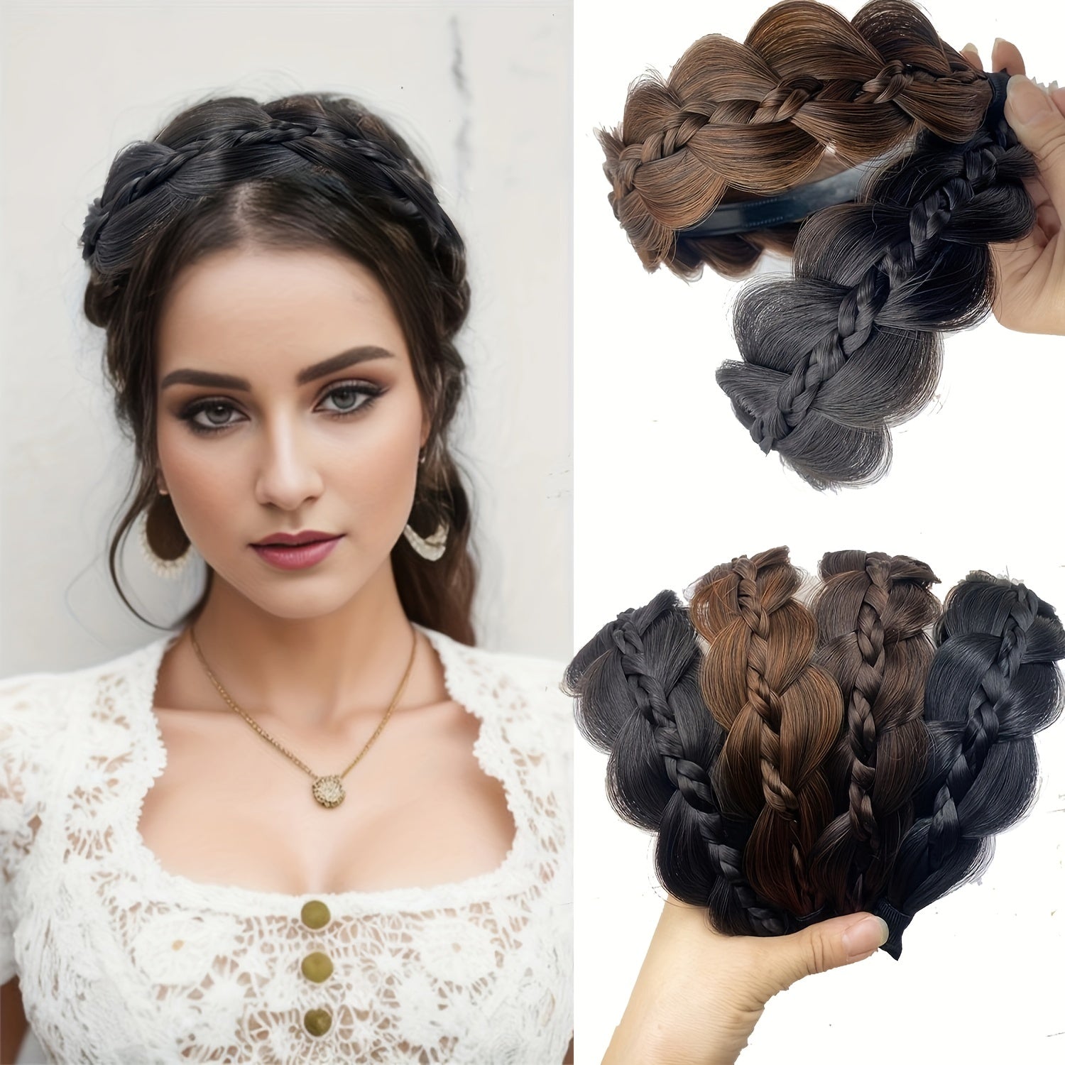 Women Girls Synthetic Fishbone Braid Hair Headband Non-Slip Hair Accessory