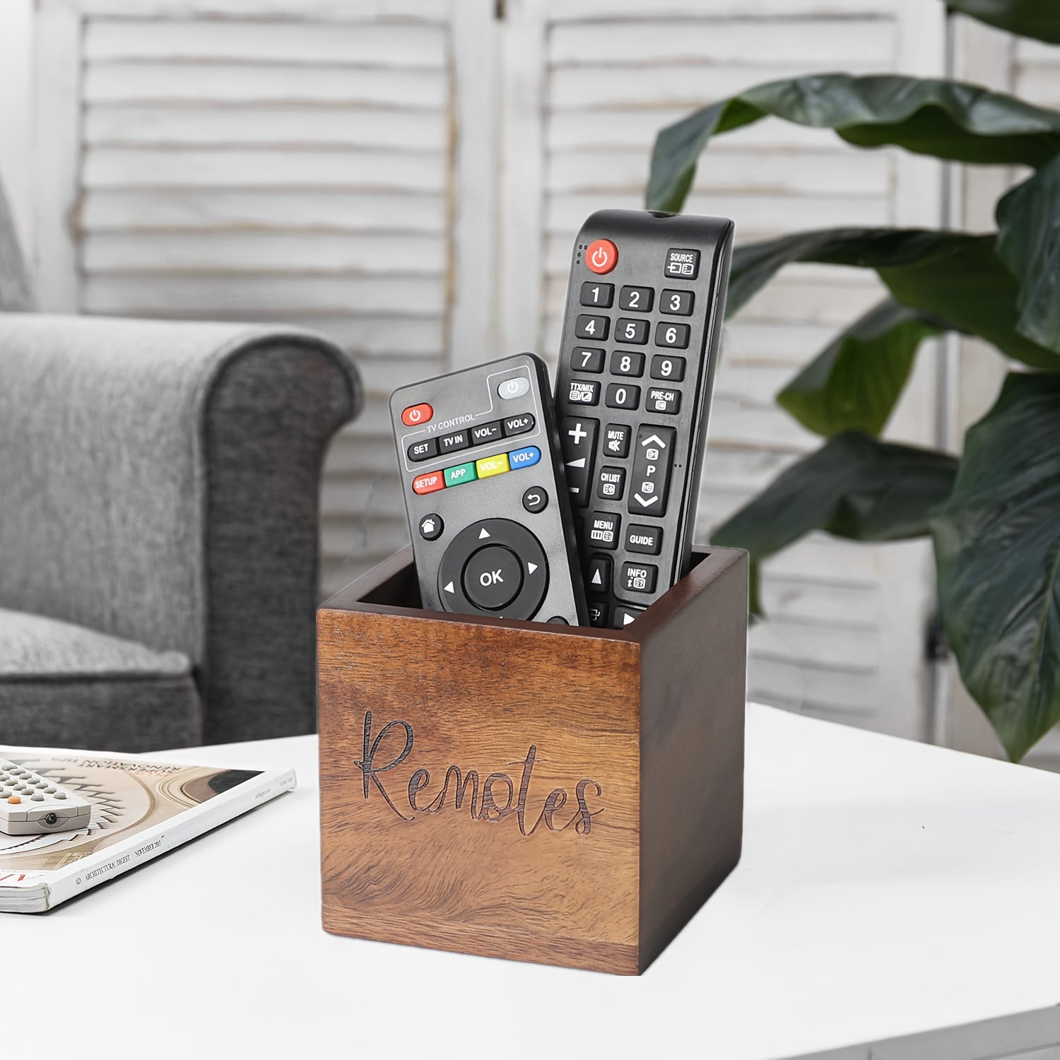 Acacia yog'ochli masofadan boshqarish uchun tashkilotchi, vintage fermachilik stol uchun 2-3 ta masofadan boshqarish uchun mo'ljallangan.