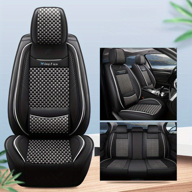 Full Set Seat Covers for 5-Seater Cars Black Gray Breathable Wear-resistant