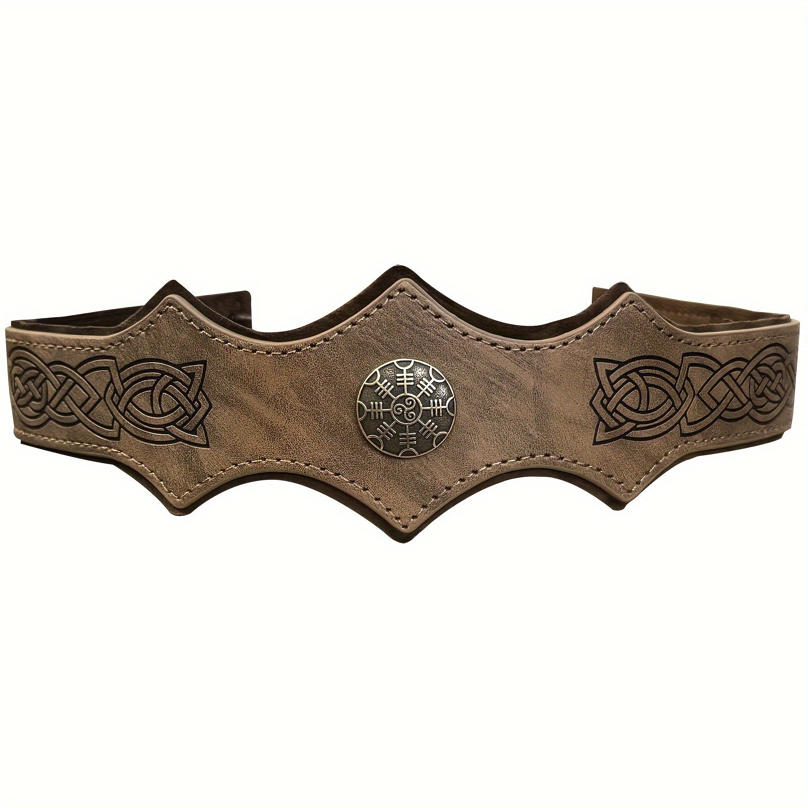 Faux Leather Headband with Embossed Design Adjustable Medieval Renaissance Cosplay Accessory